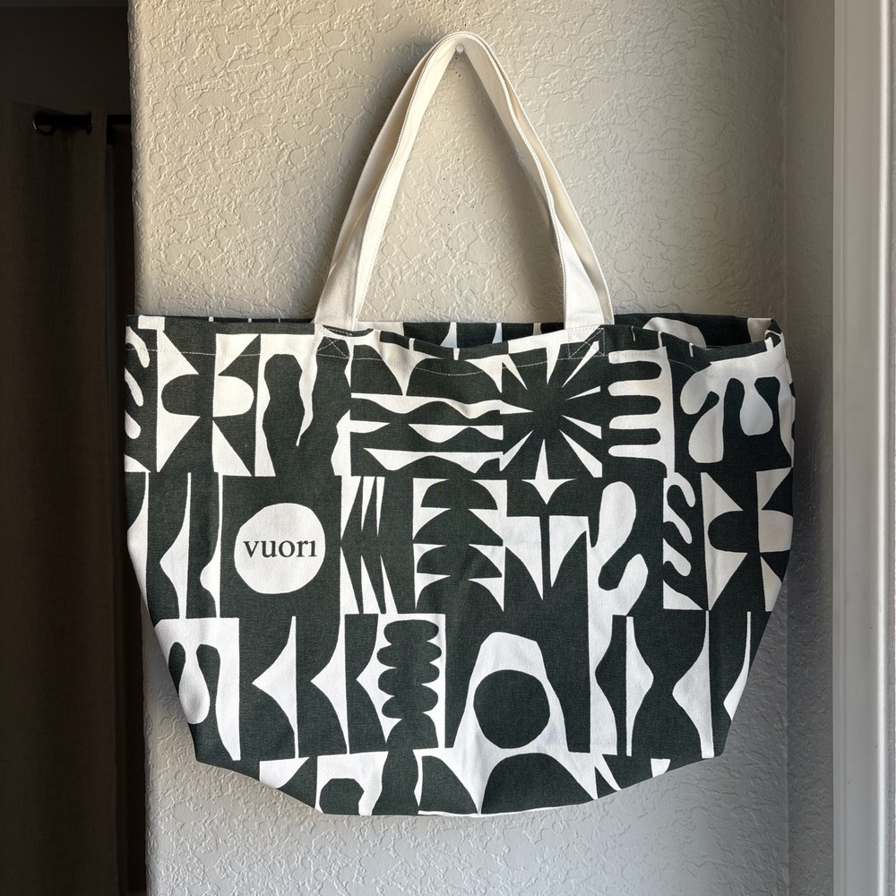 Vuori Tote Bag Green White Abstract Gym Oversized Recycled Canvas Beach Vacation